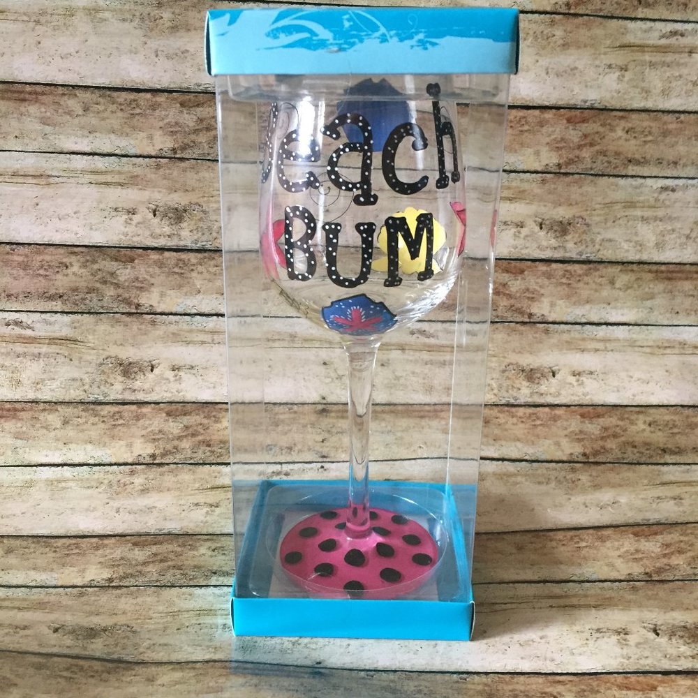 New Hand Painted Beach Bum Wine Glass
